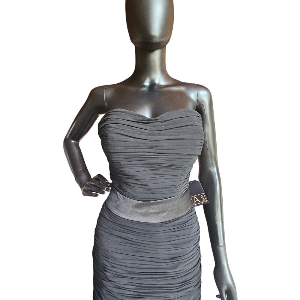 Black Chiffon Shirred Chiffon Fitted Dress